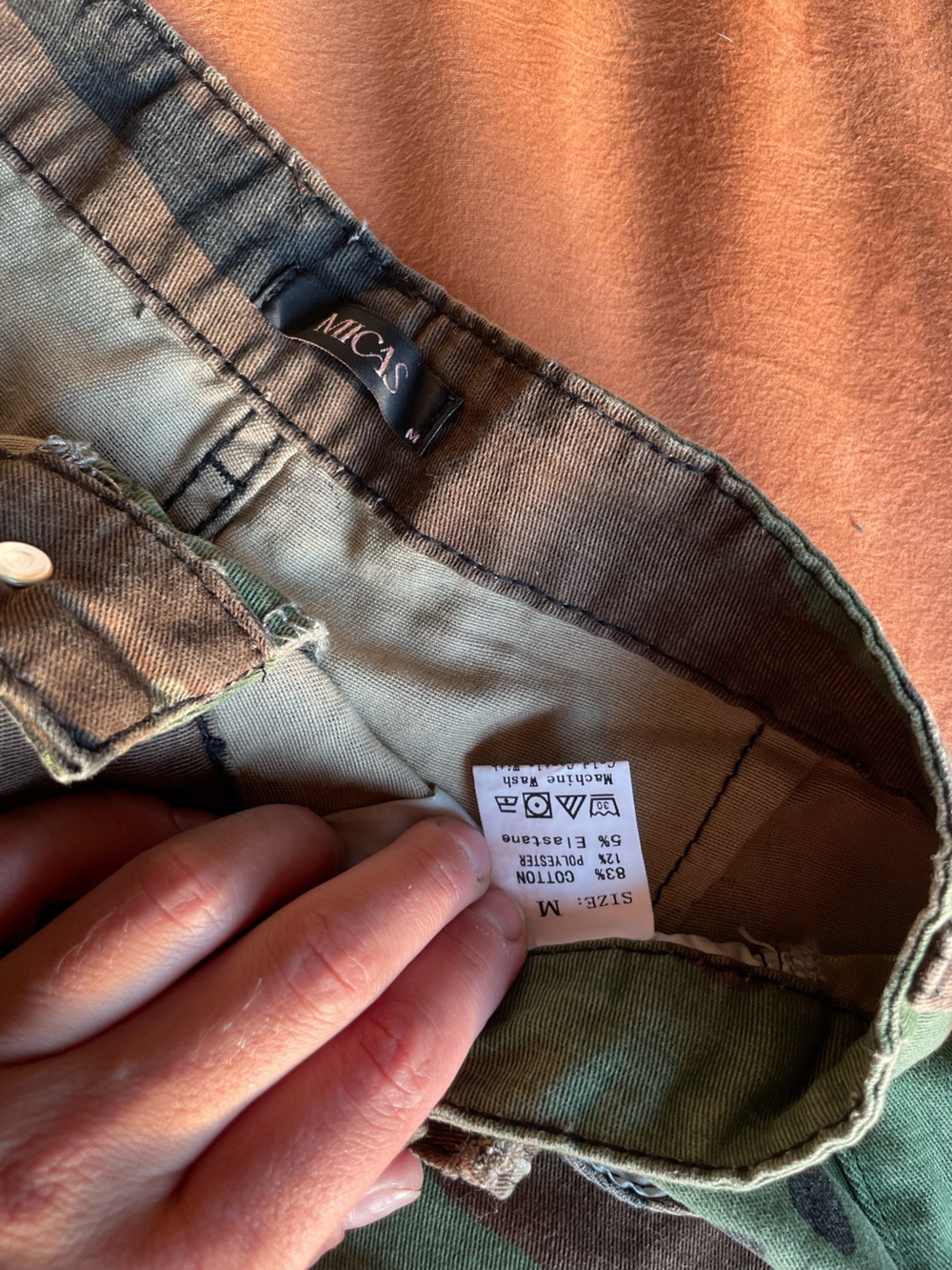 MICAS Green Camo Distressed Jean Shorts - Picture 4 of 5